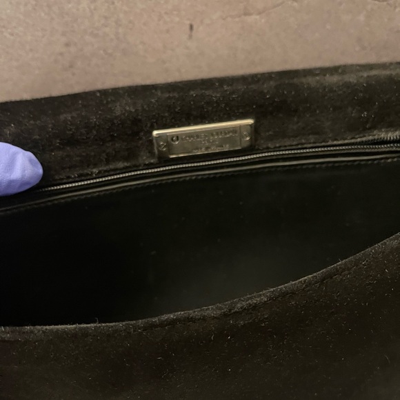 Vintage Charles Jourdan Black Suede Crossbody Clutch Bag Leather Interior - Picture 10 of 14